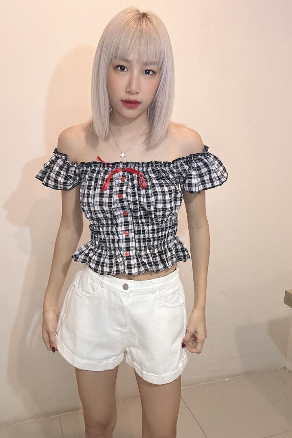 爱心格子两穿上衣