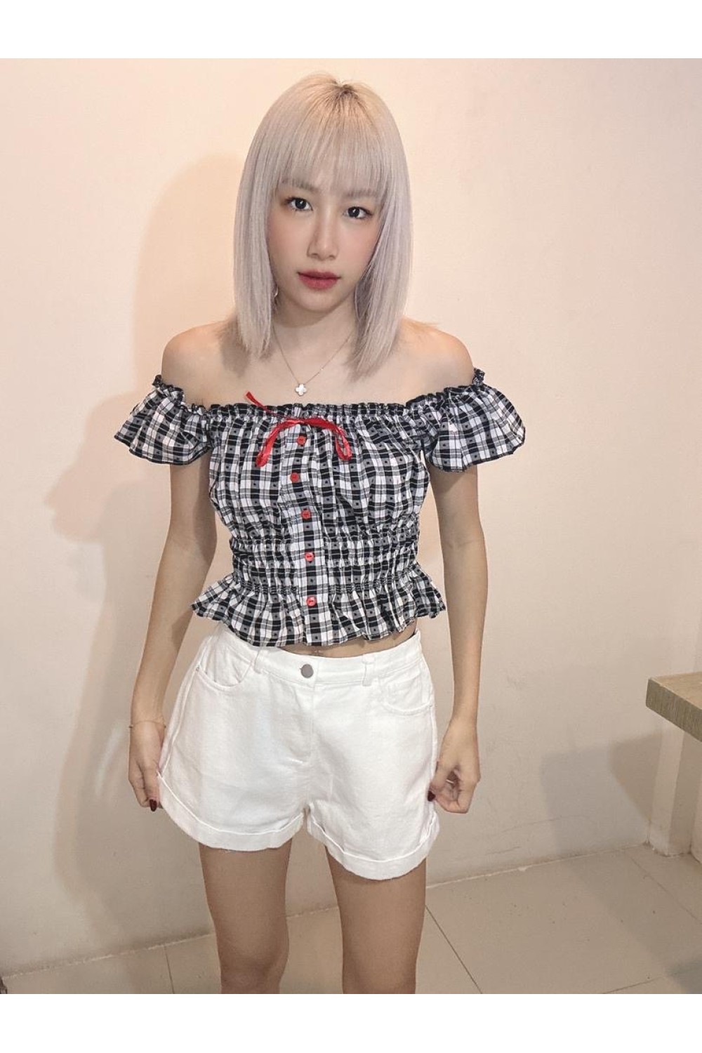 爱心格子两穿上衣