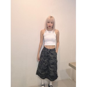 迷彩七分裤 青色