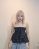 胸前绑带波点上衣
