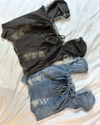 仿牛仔韩系上衣