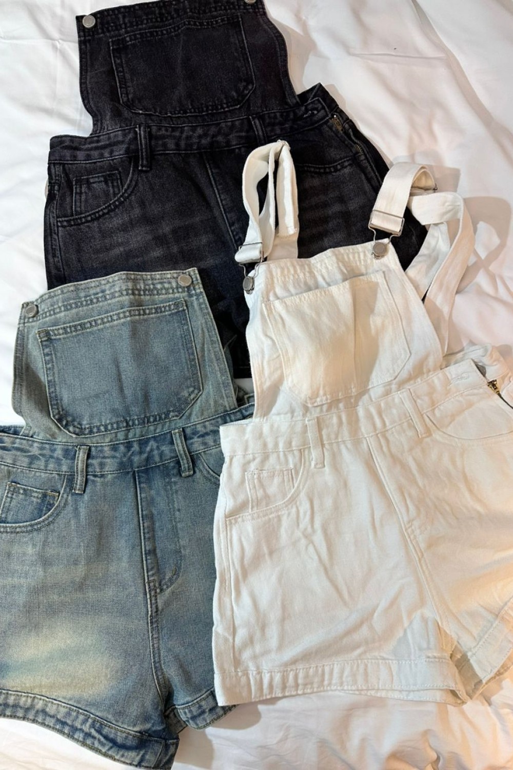 牛仔吊带裤 白色