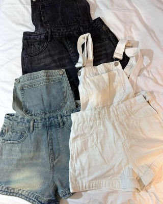 牛仔吊带裤 白色