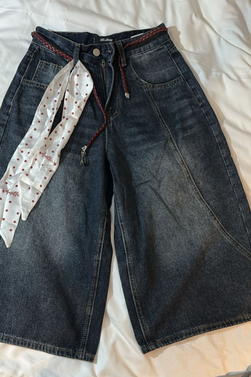 波点绑带七分裤 