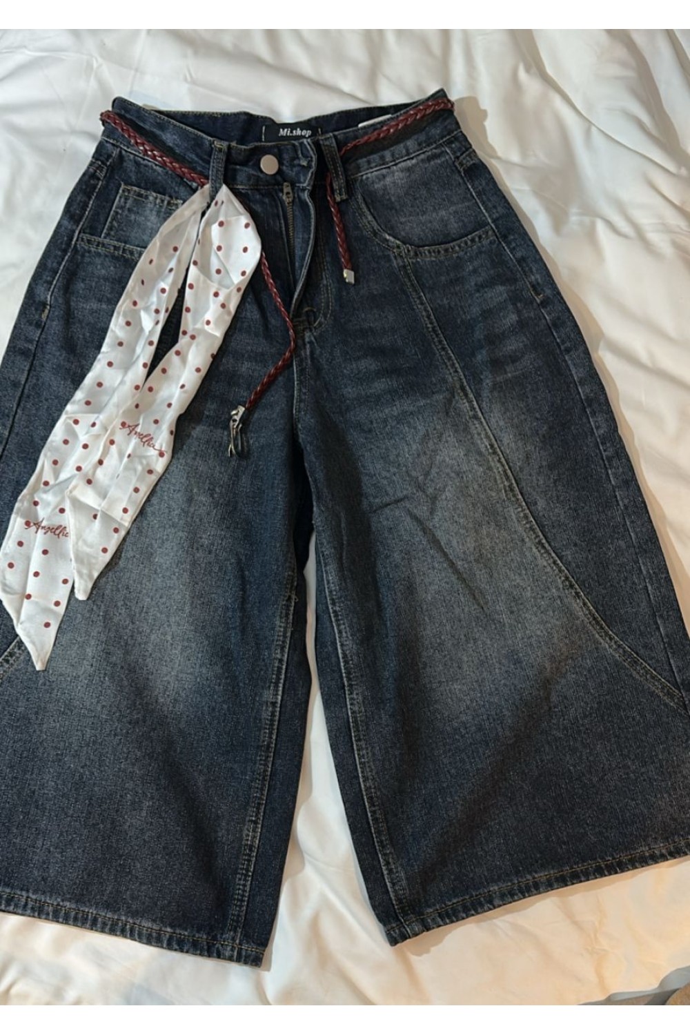 波点绑带七分裤 