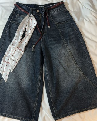 波点绑带七分裤 