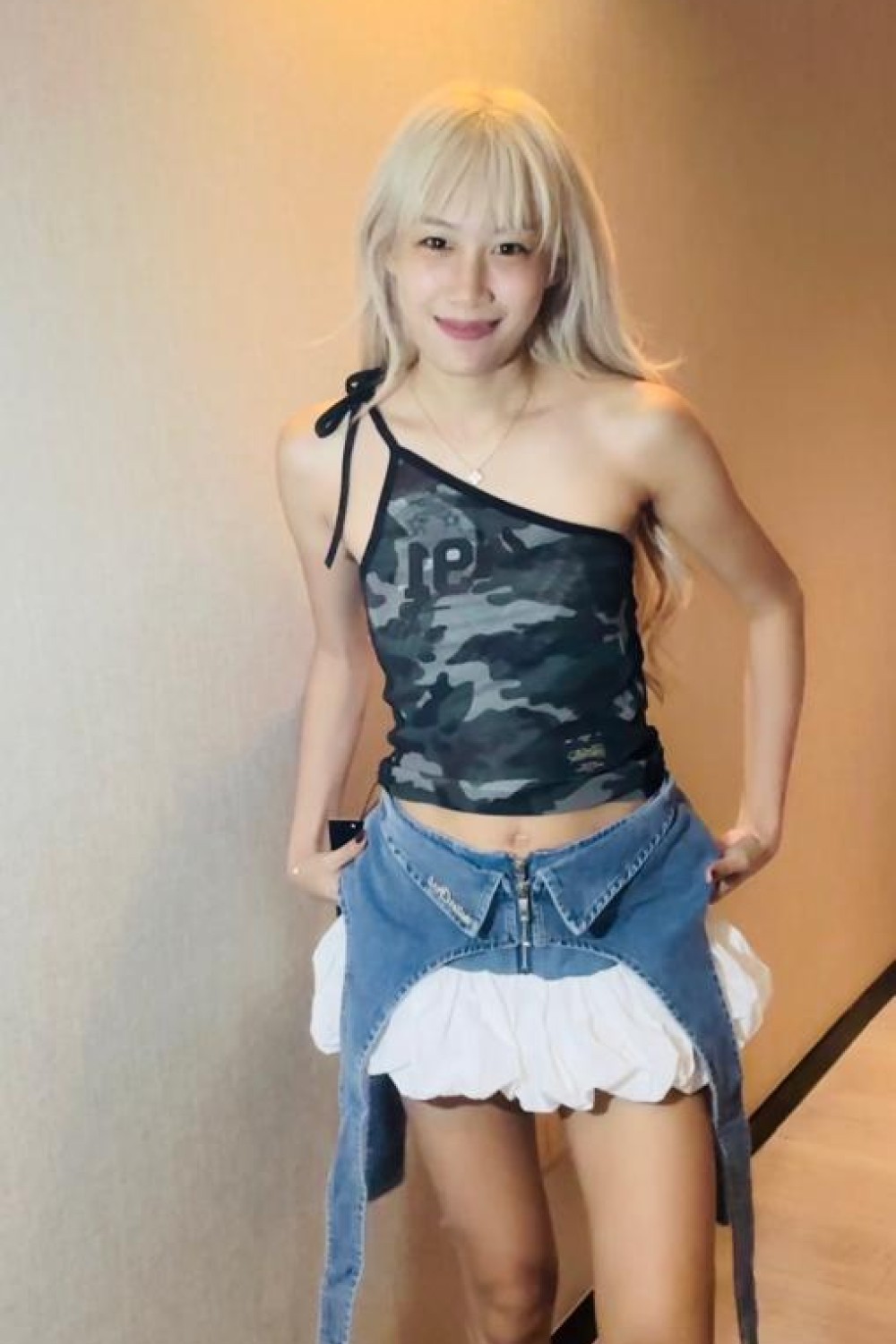 拼接牛仔泡泡裙 牛仔色 