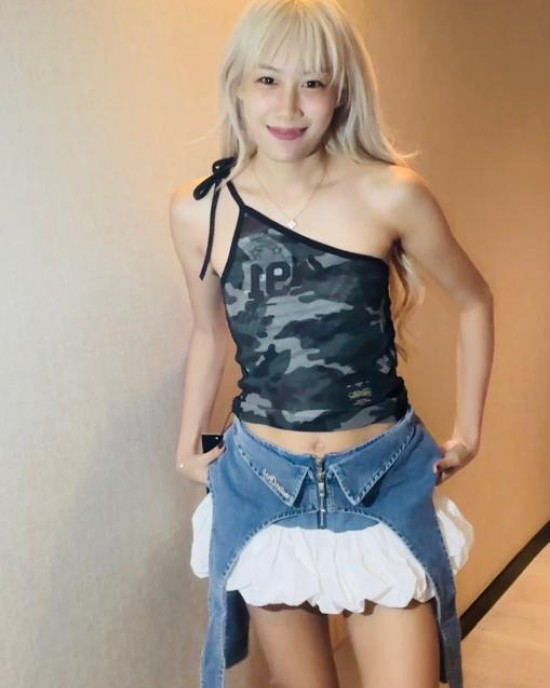 拼接牛仔泡泡裙 牛仔色 