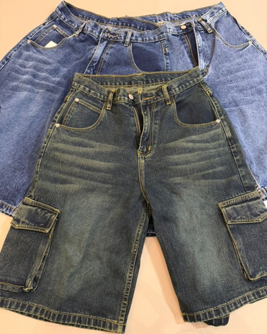 口袋牛仔六分裤 灰蓝色