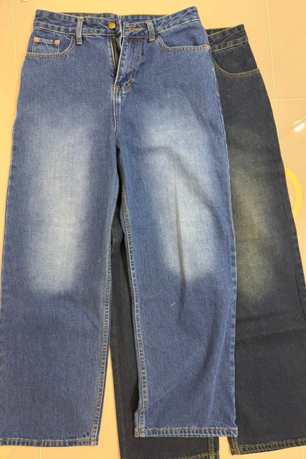 直筒牛仔长裤 深蓝色