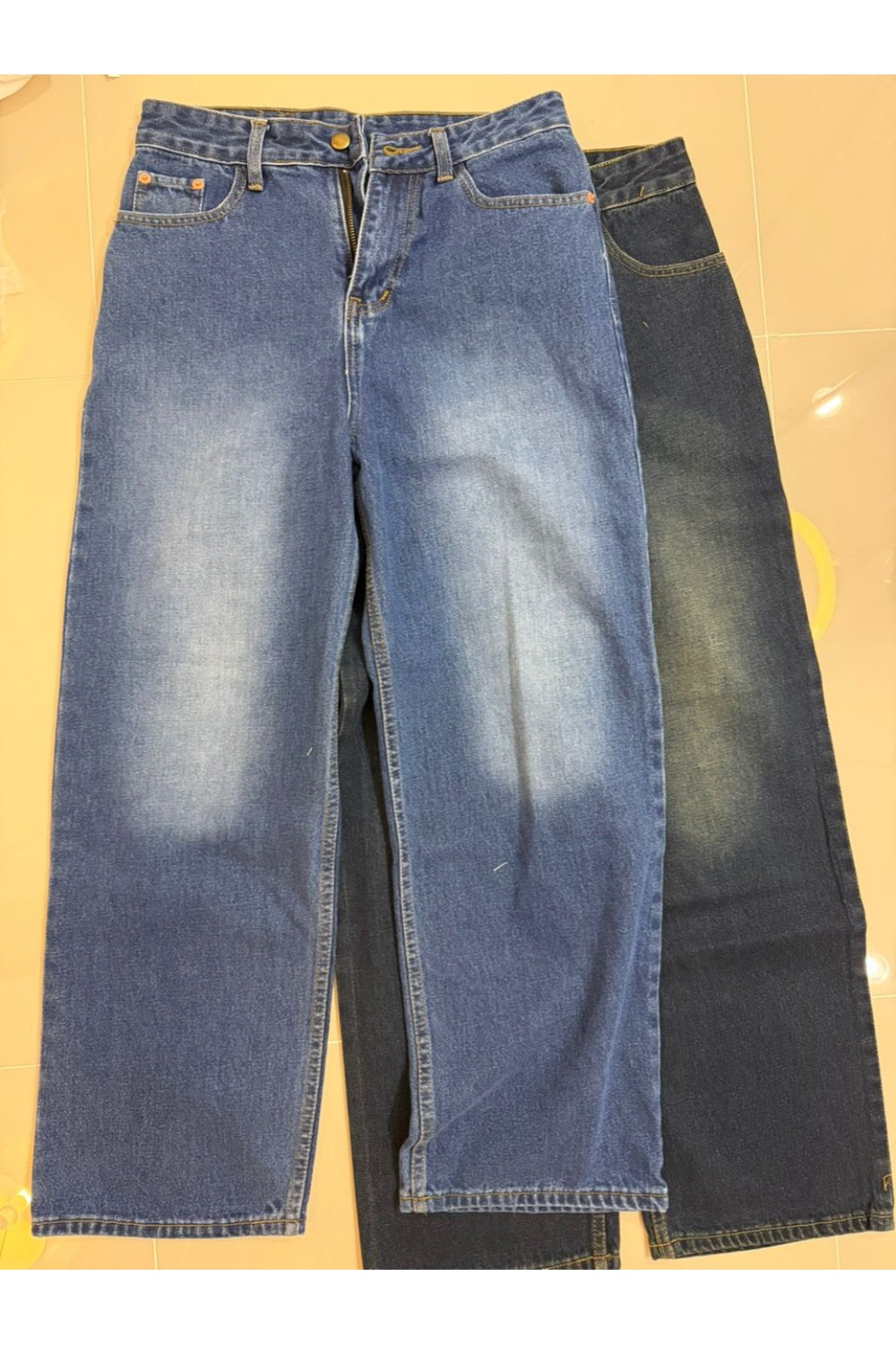 直筒牛仔长裤 深蓝色