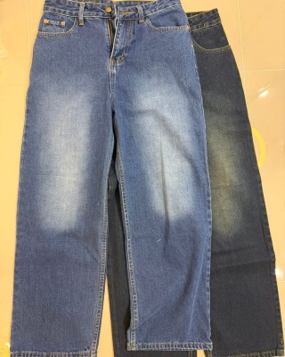 直筒牛仔长裤 深蓝色