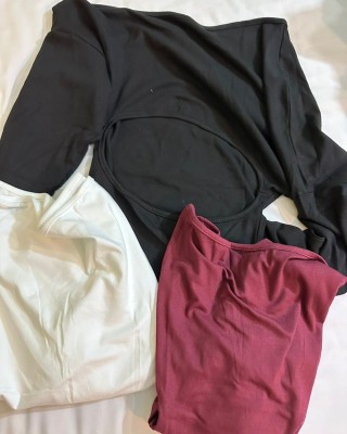 露背设计长袖上衣