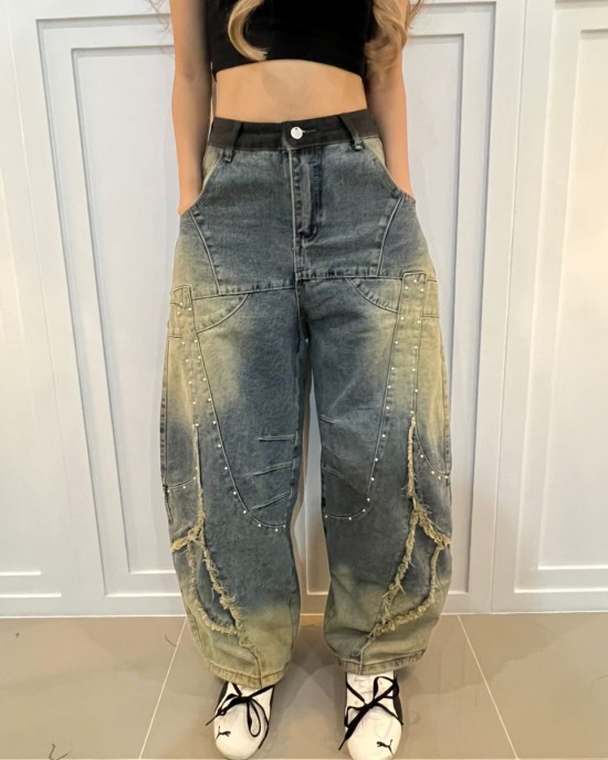 水洗珍珠刀子阔腿裤