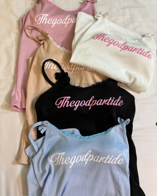 字母蝴蝶结撞色背心