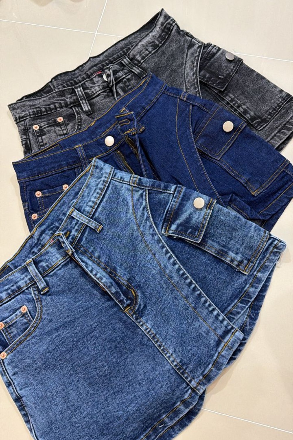 不规则设计裤裙 深蓝色 