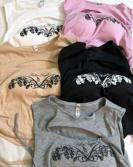 胸前镂空抽绳背心