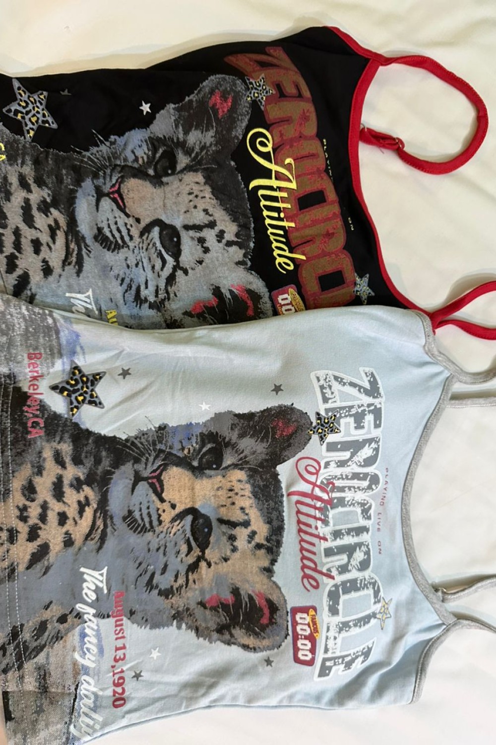 欧美豹吊带背心 黑红色