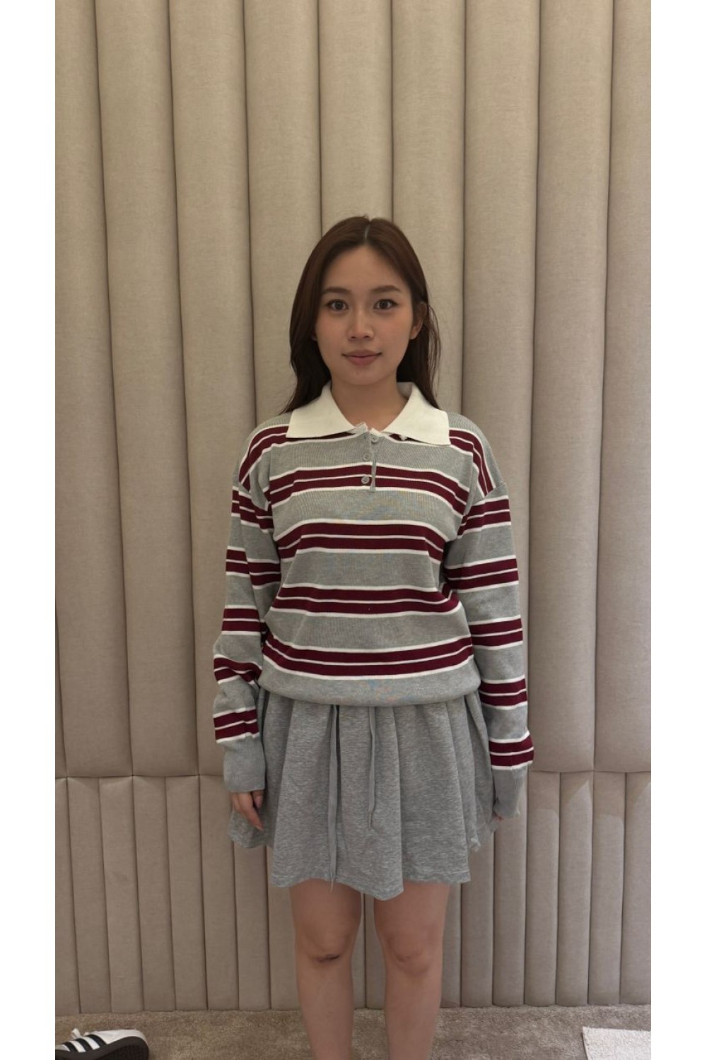 学院风撞色条纹针织上衣 