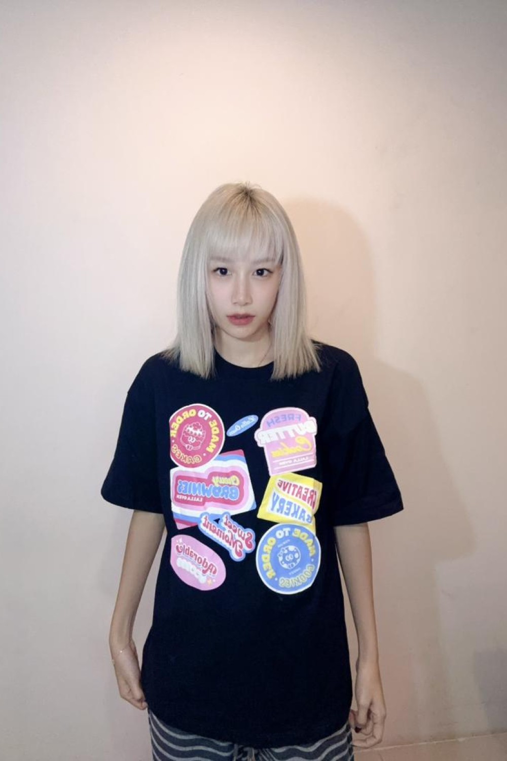 甜美印章宽松T恤 