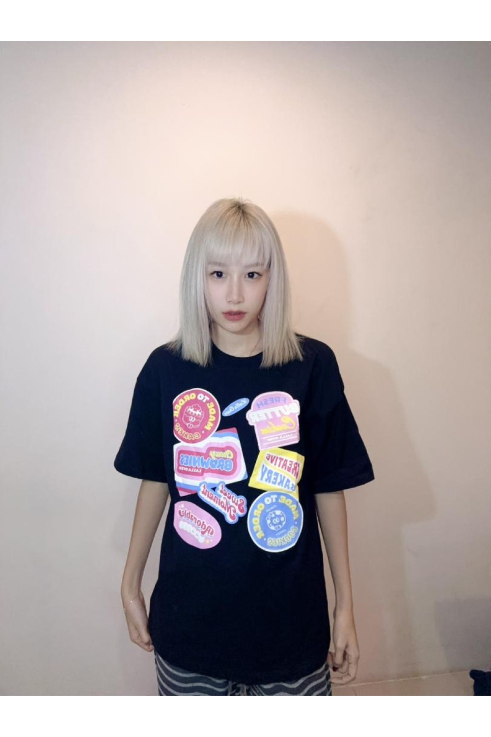 甜美印章宽松T恤 