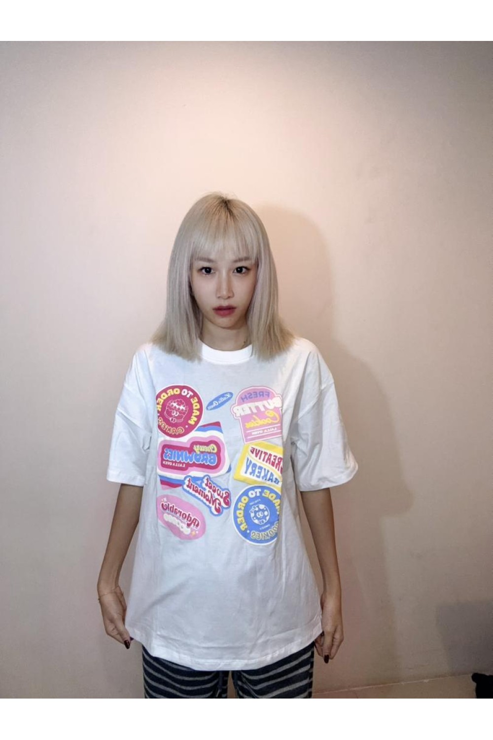 甜美印章宽松T恤 