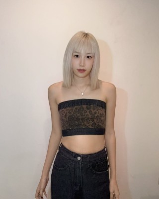 豹纹拼接牛仔平口套装