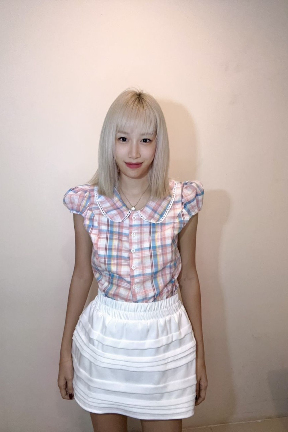 韩系有领格子上衣