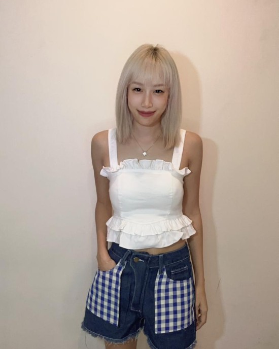 格子口袋牛仔短裤