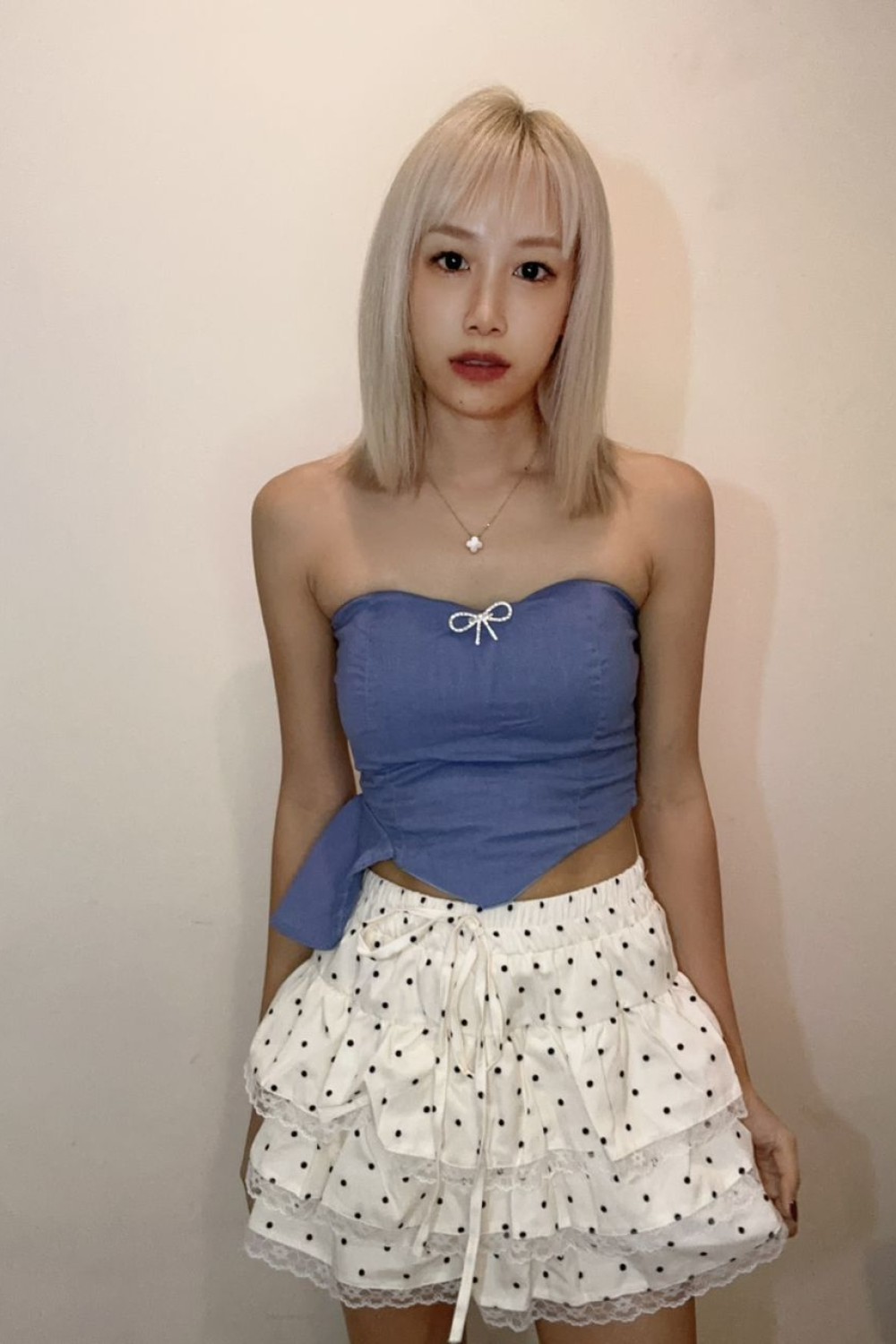 波点蛋糕裙 杏色 