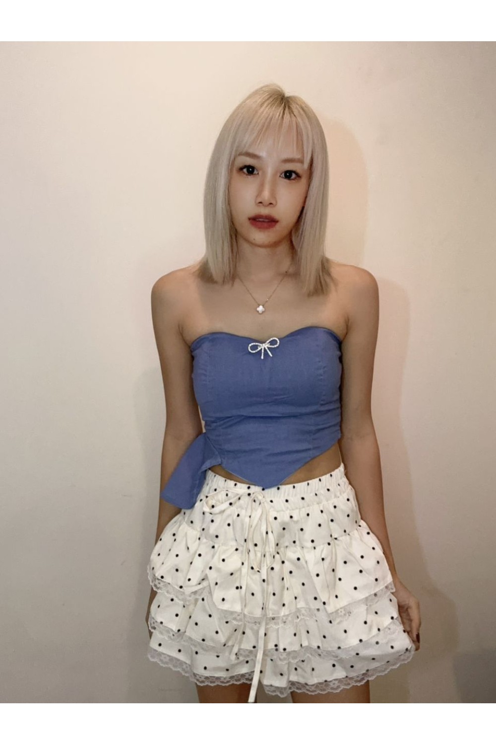 波点蛋糕裙 杏色 