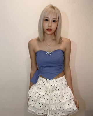 波点蛋糕裙 杏色 