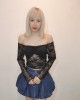 蕾丝露背透视上衣