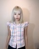 韩系有领格子上衣