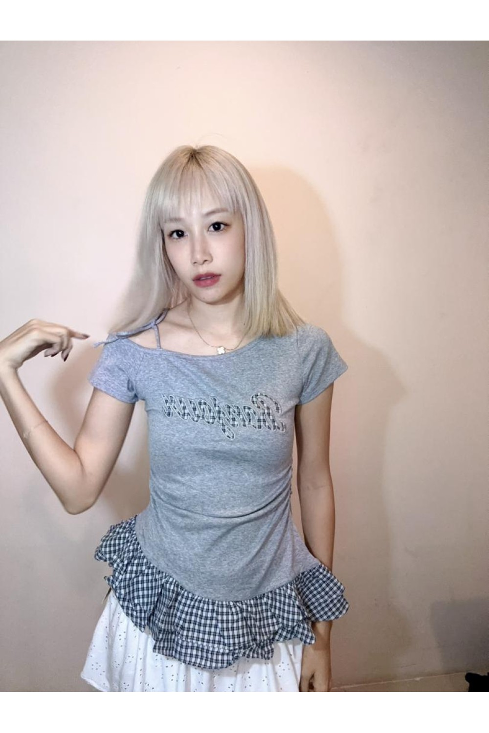 不规则格子修身上衣