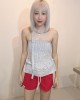 绕颈格纹上衣