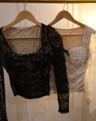 性感收腰长袖上衣 含胸垫 黑色 