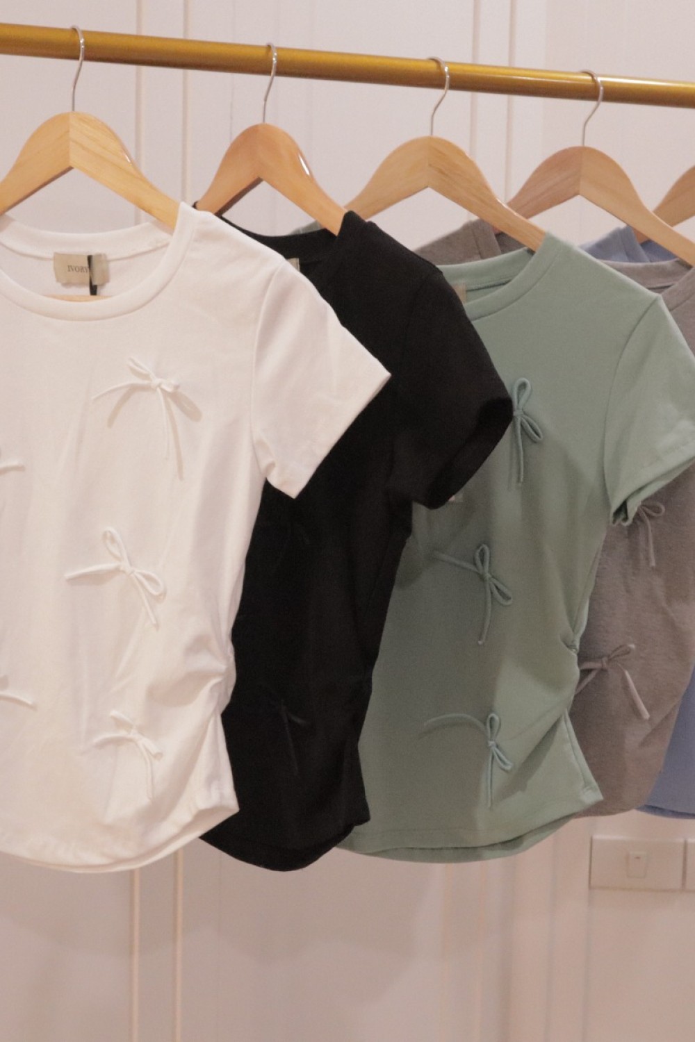 蝴蝶结塑身短板上衣 绿色 