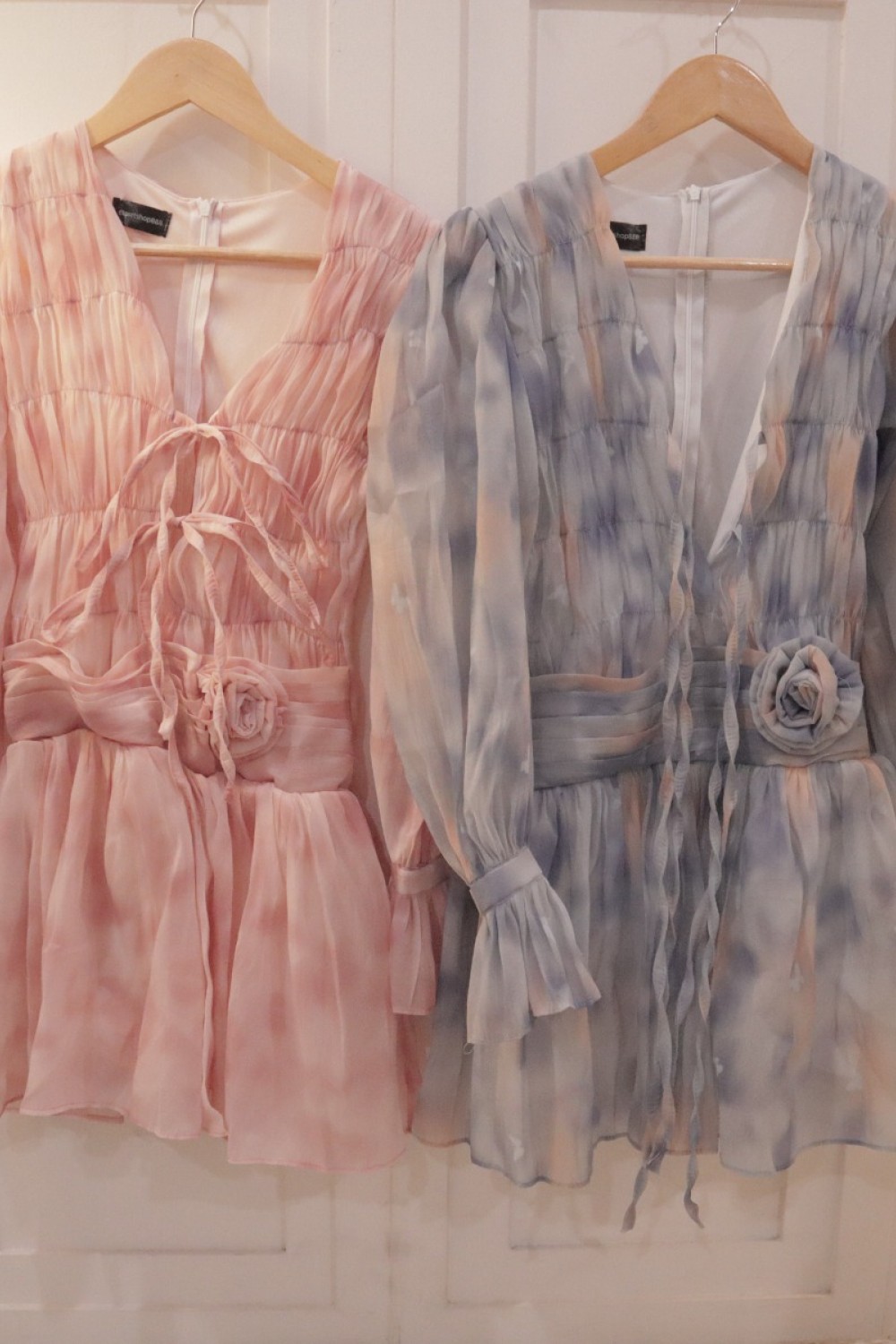 水波纹连身裙 蓝色 