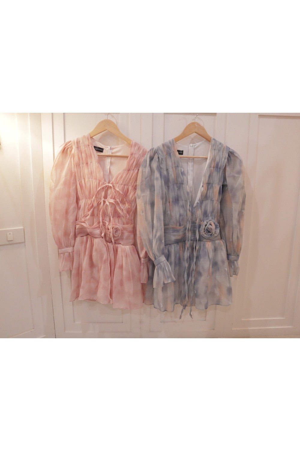 水波纹连身裙 蓝色 