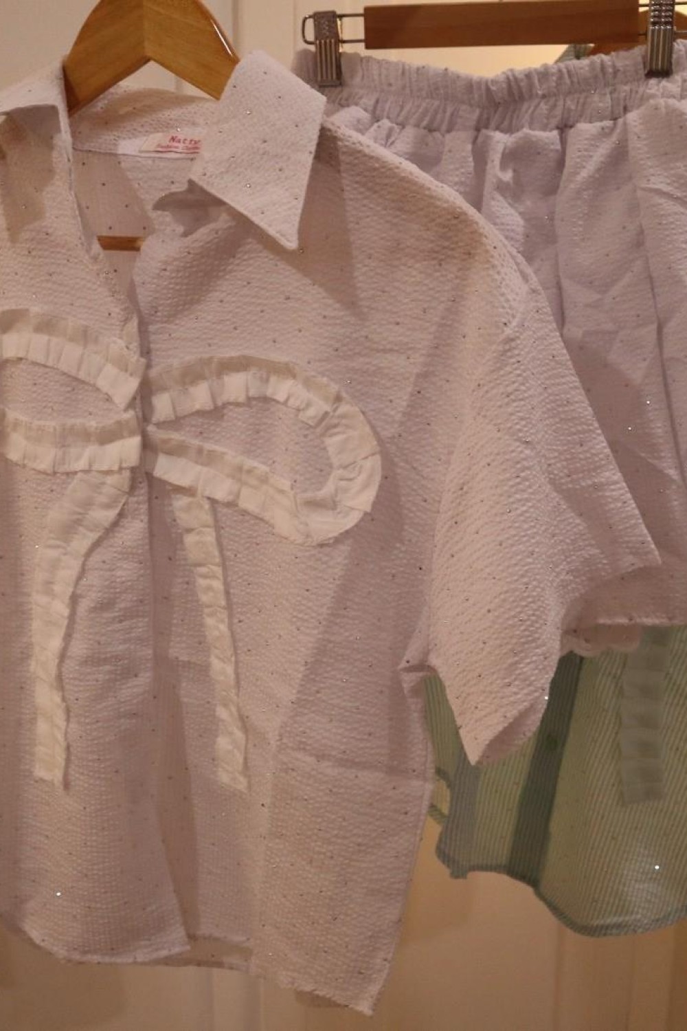 蝴蝶结砖石短裙套装 灰色