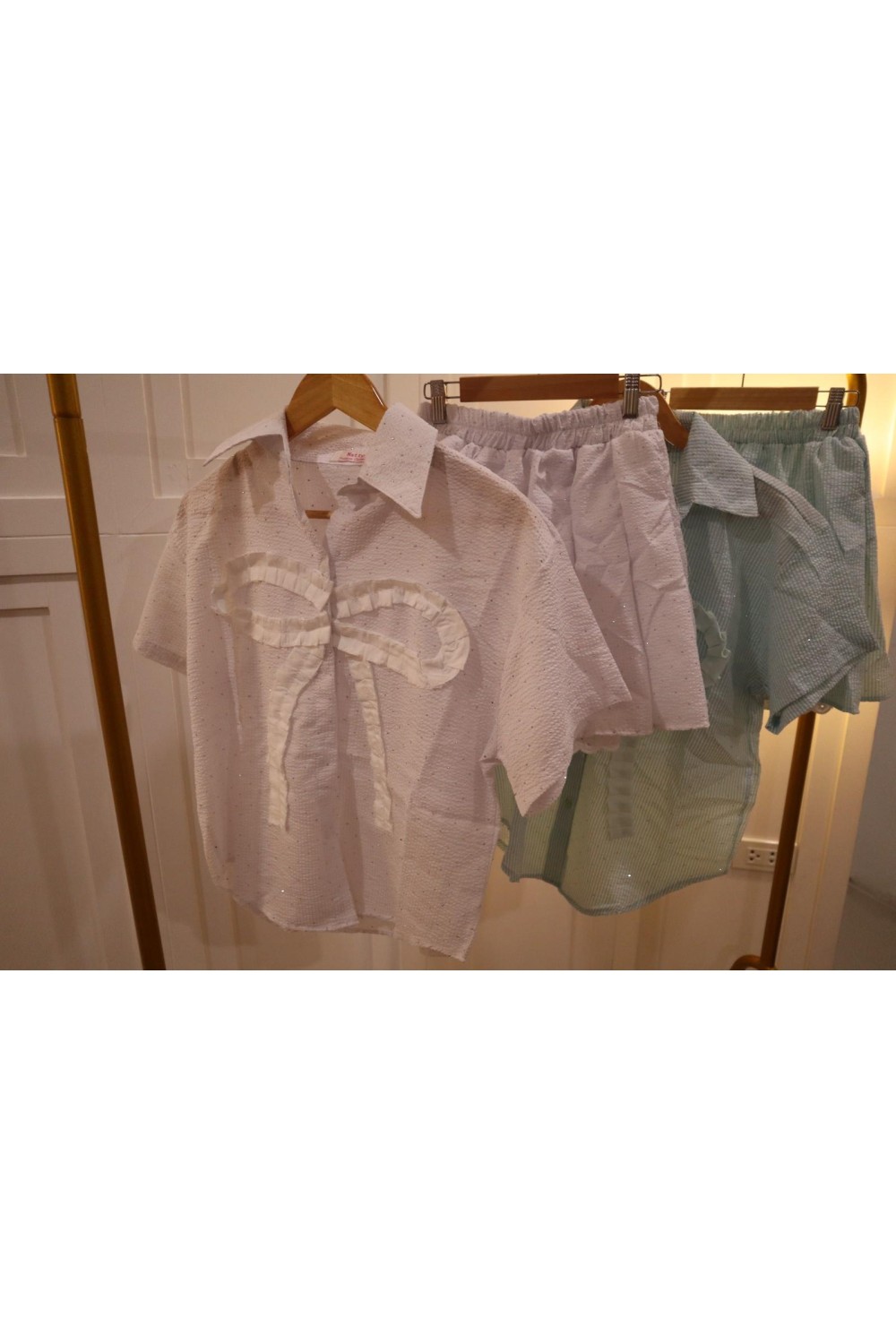 蝴蝶结砖石短裙套装 灰色