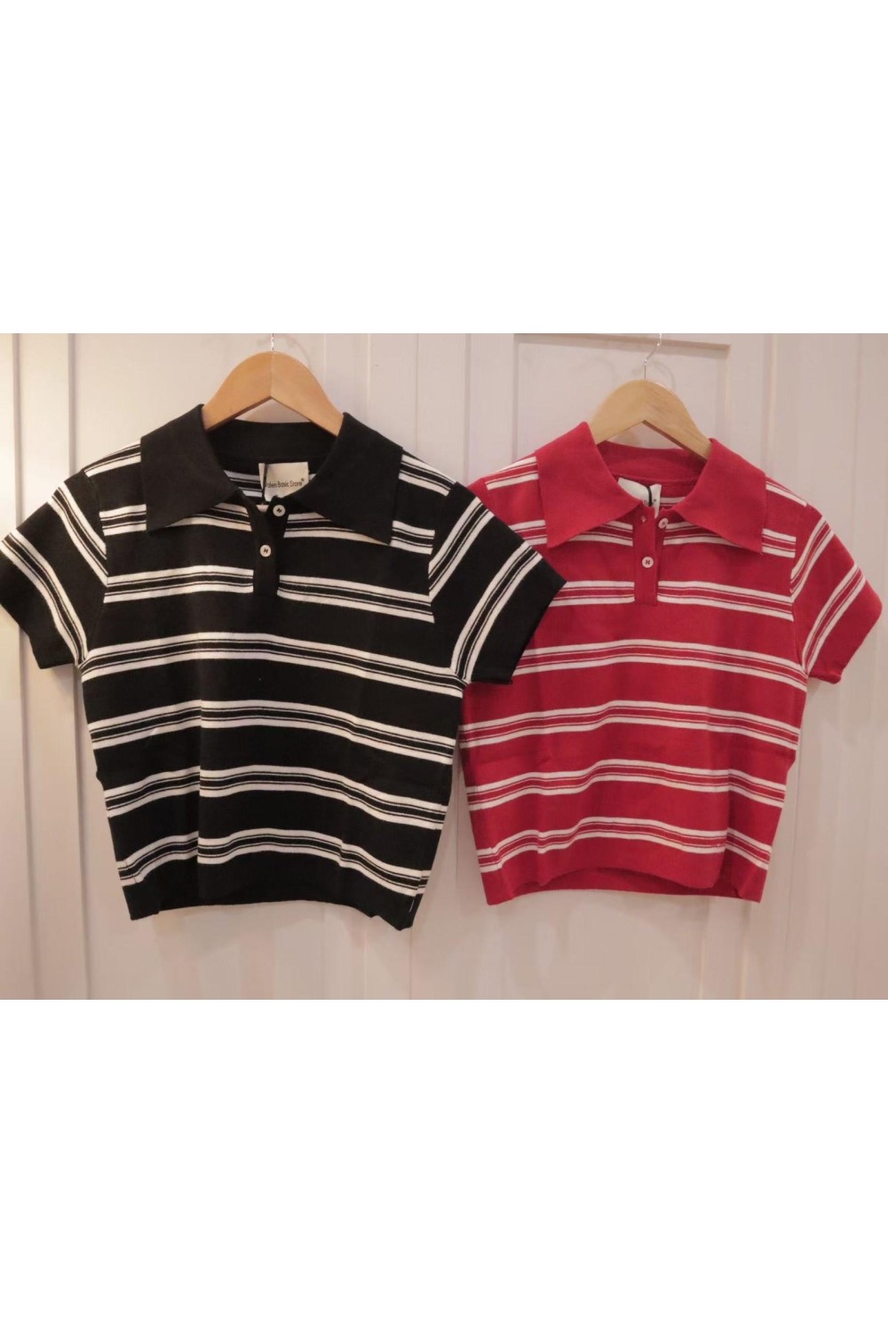 针织线条上衣 黑色