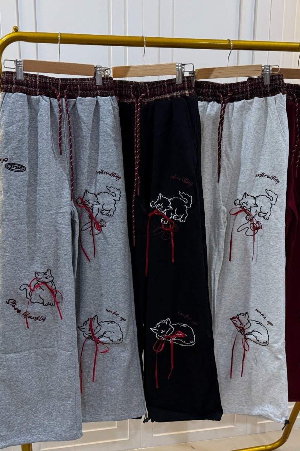 个性猫咪长裤 红色