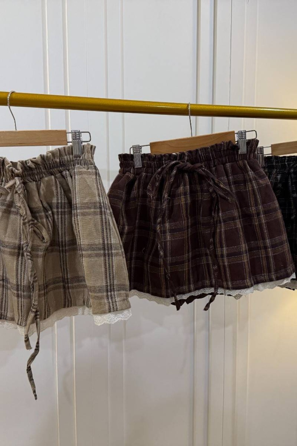 格子拼接蕾丝短裙