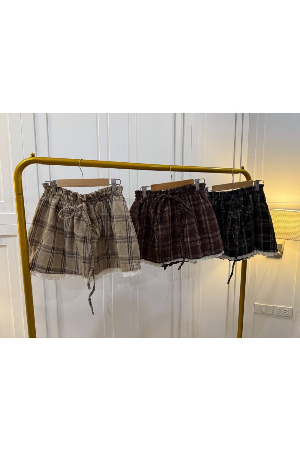 格子拼接蕾丝短裙