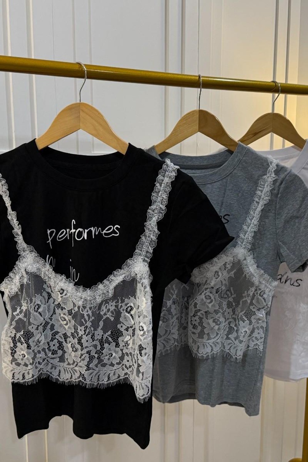 假两件蕾丝T恤 黑色