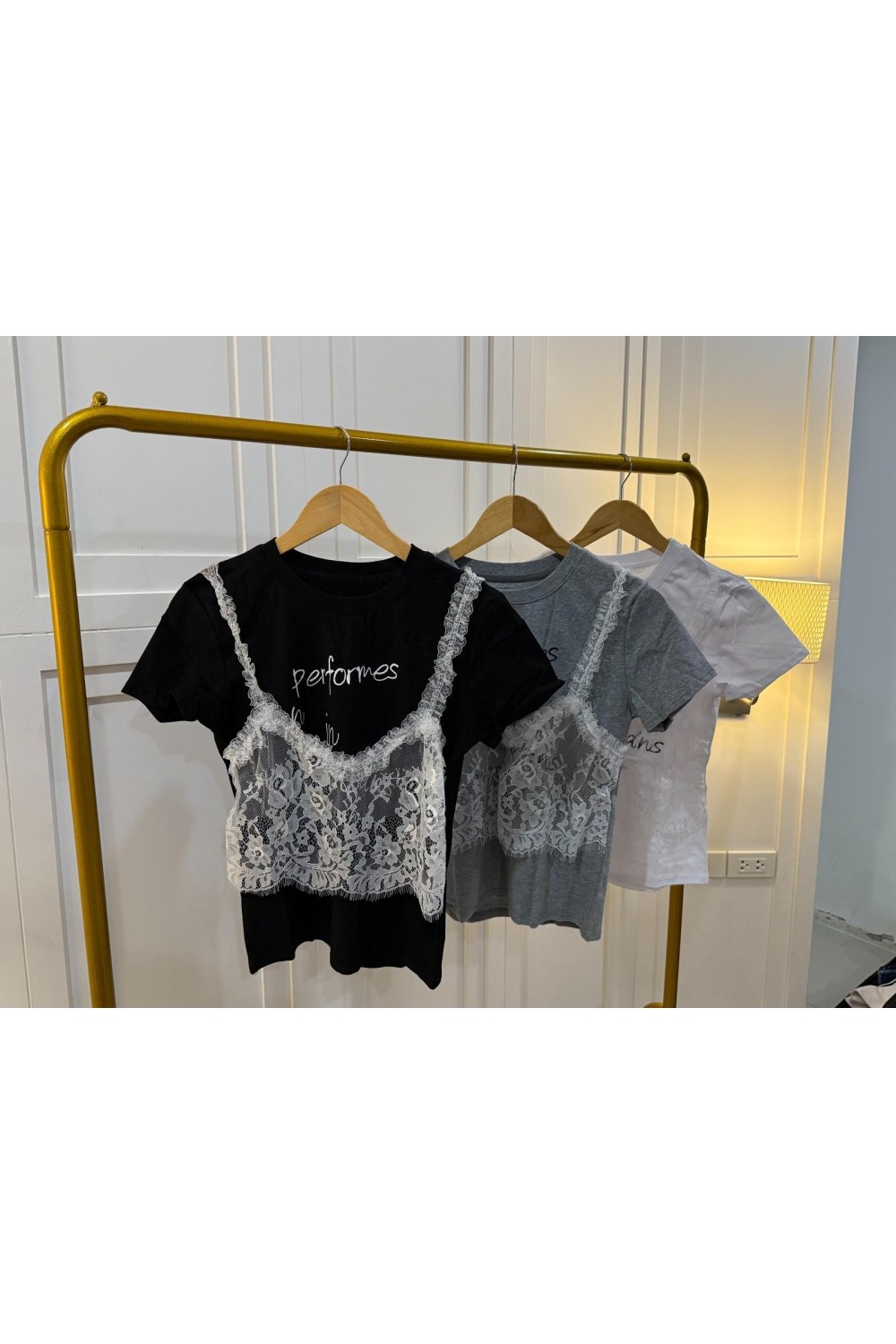 假两件蕾丝T恤 黑色