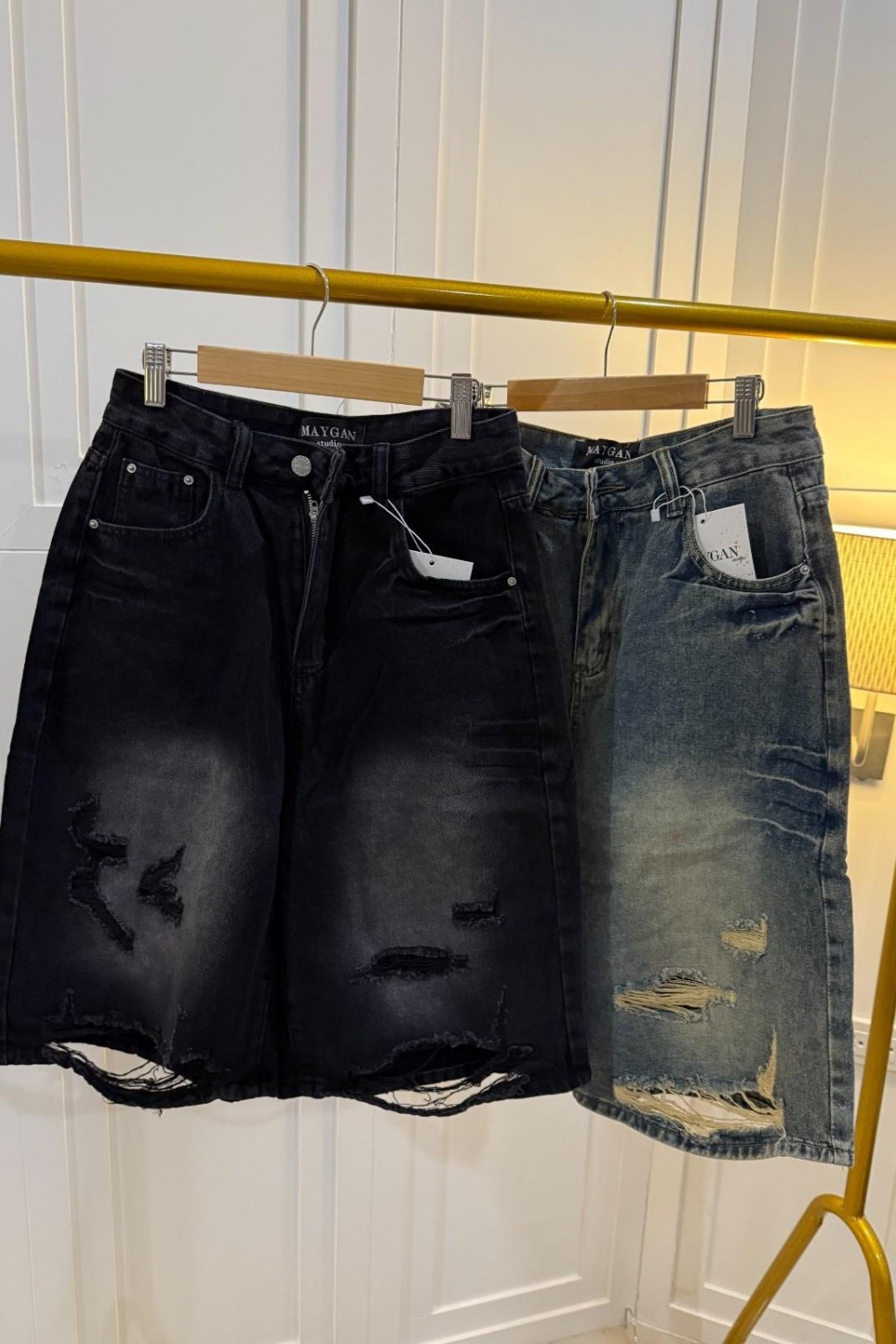 个性牛仔破洞五分裤 