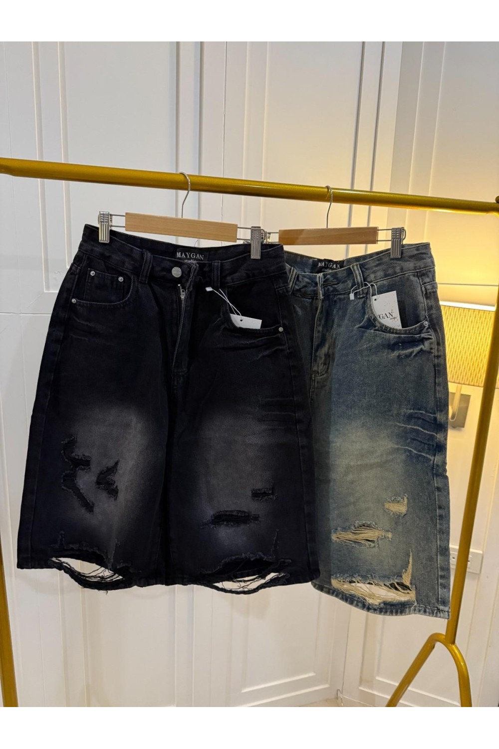 个性牛仔破洞五分裤 